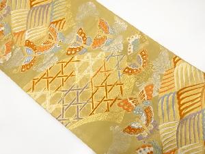 重ね地紙に蝶模様織り出し　袋帯